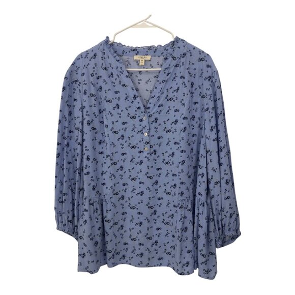 Como Blu Womens 100% Rayon Blue Floral Print Top Blouse SZ 2X V-Neck 3/4 Sleeve - Picture 11 of 12